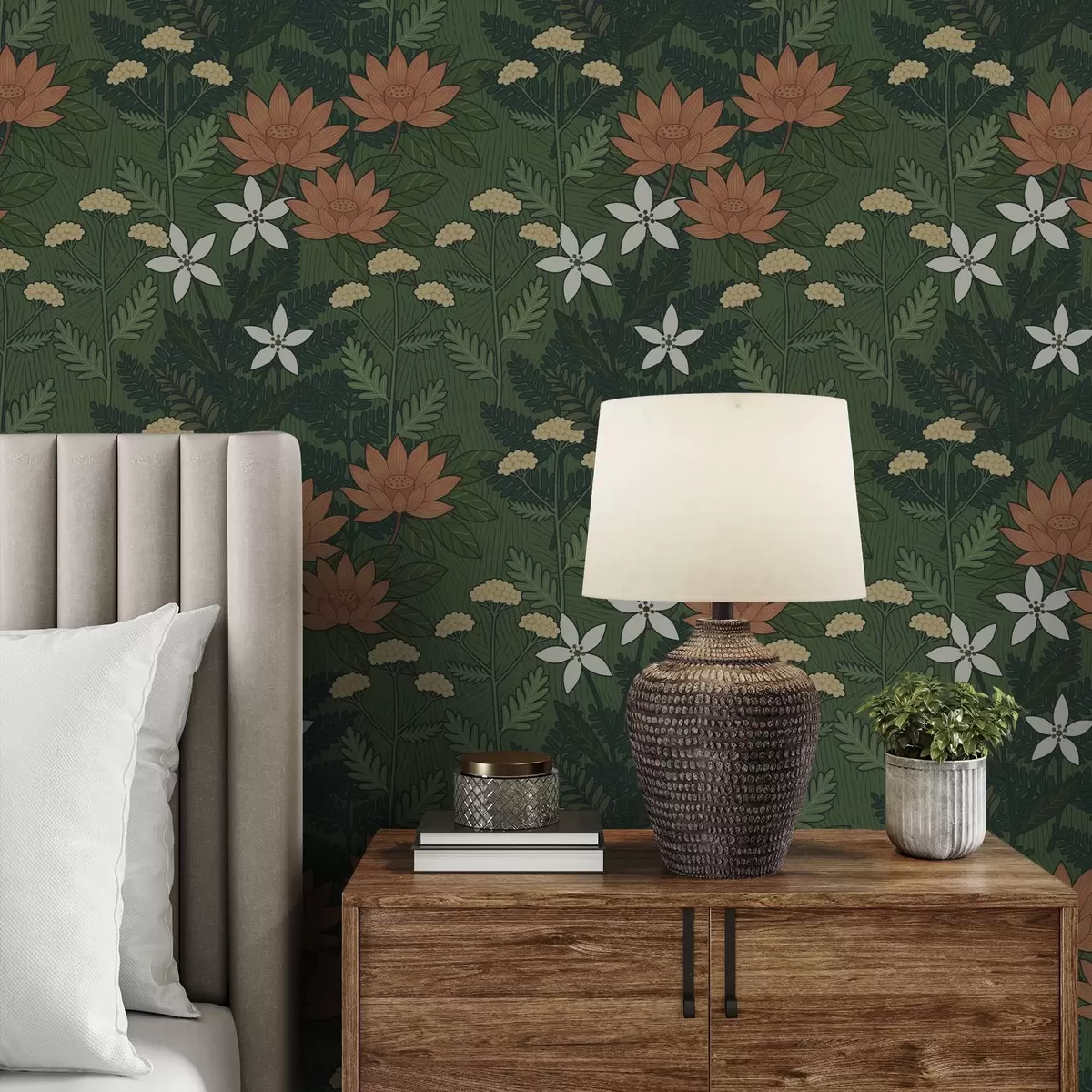 Pozadina Veliko cvijeće među zelenim lišćem, dekorativna kompozicija a00708