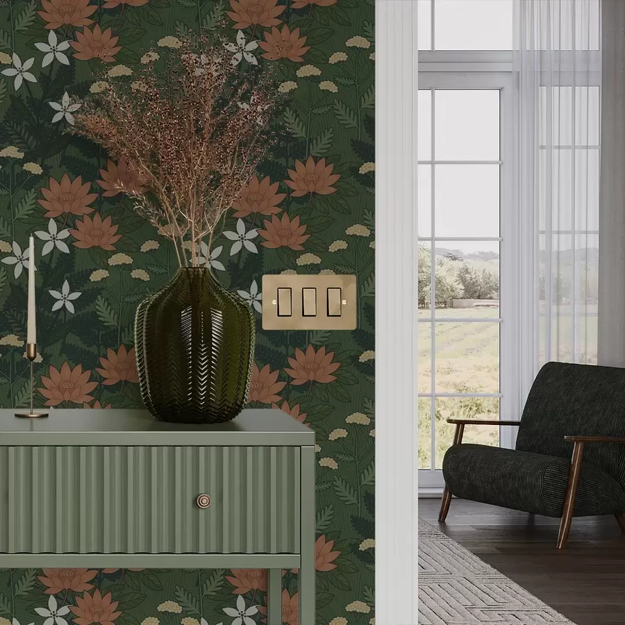 zidne murale Veliko cvijeće među zelenim lišćem, dekorativna kompozicija a00708