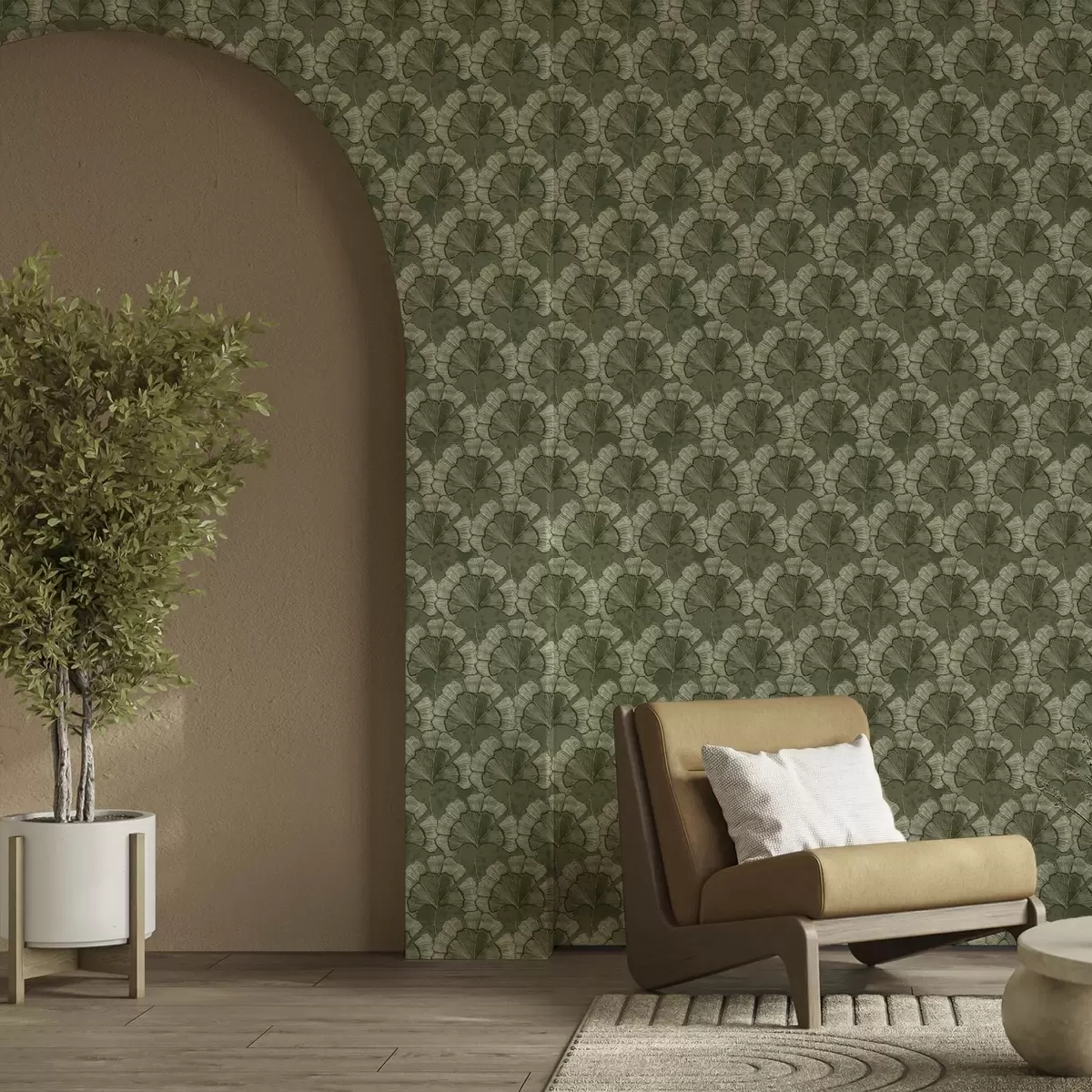 Pozadina Grafički uzorak s ginkom u hladnoj zelenoj paleti a00709