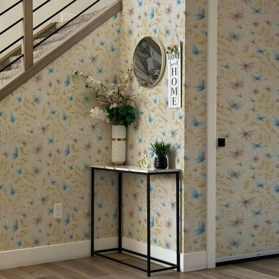 zidne murale Lagani leptiri među žutim lišćem na svijetloj pozadini a00795