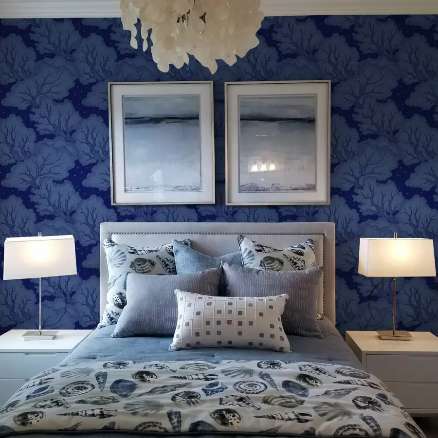 zidne murale Siluete drveća pod zvjezdanim nebom u nijansama plave a00798