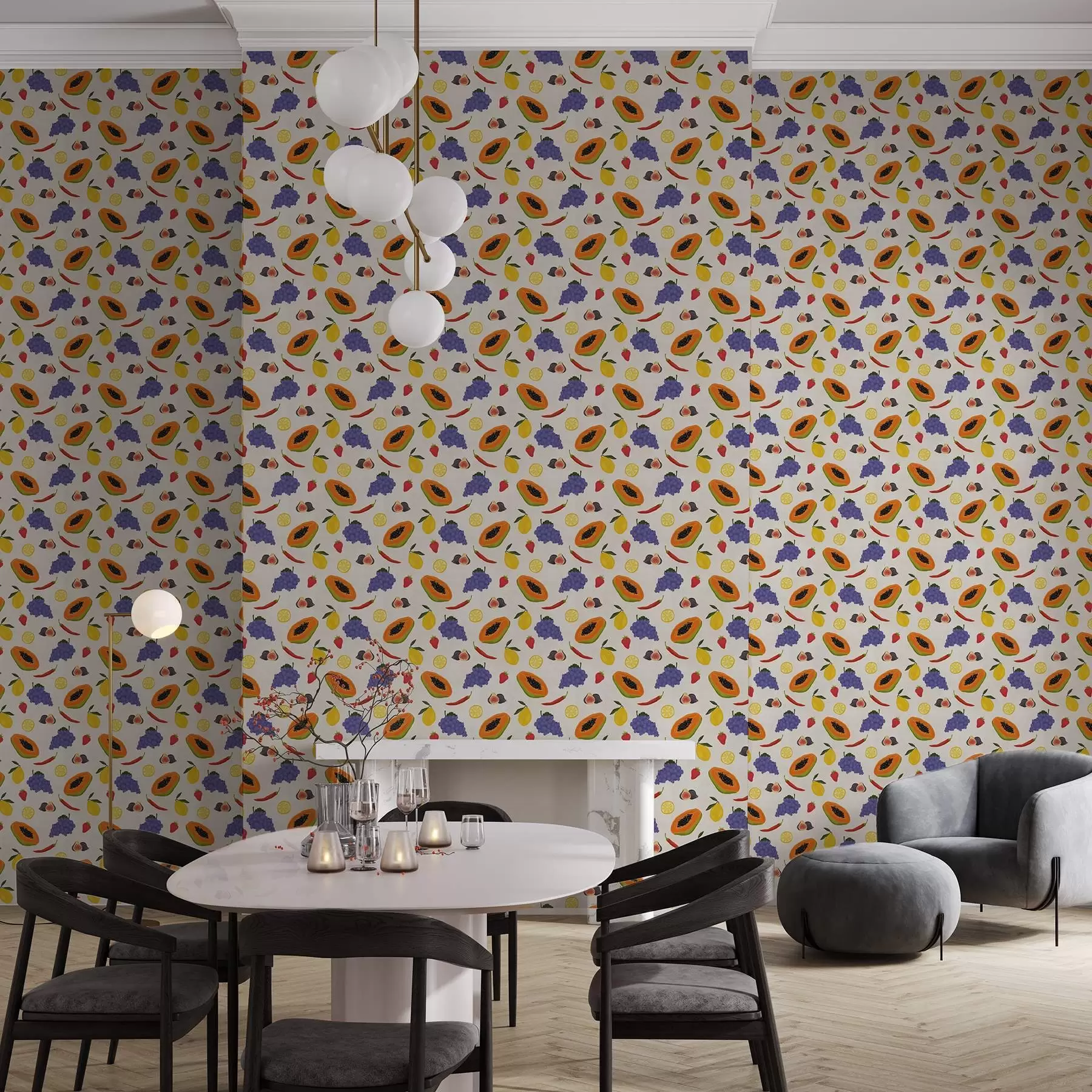 zidne murale Papaja, grožđe i limuni - živahna voćna mješavina a00803