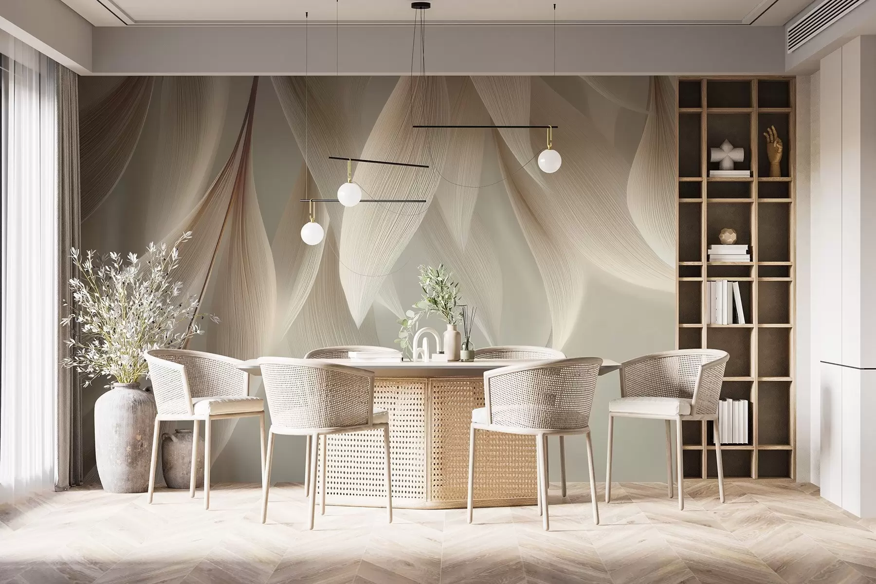 zidne murale Viseće lišće sa stiliziranim obrisom w04706