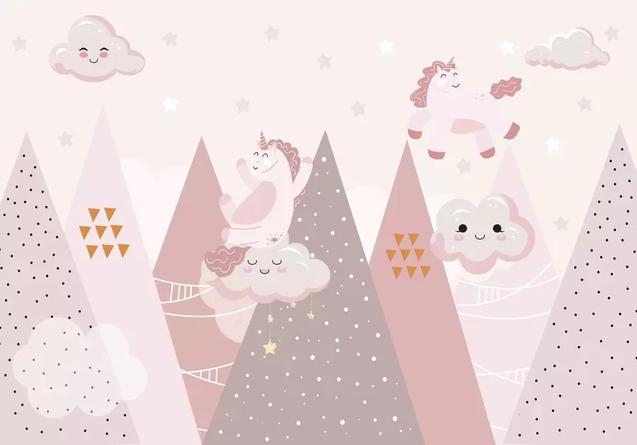 zidne murale Poni u planinama s oblacima w04741