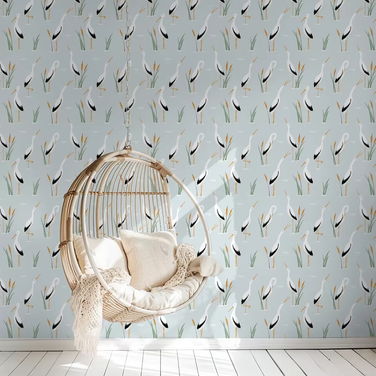 Pozadina Čaplje među trskom na mekoj plavoj pozadini a00650v1