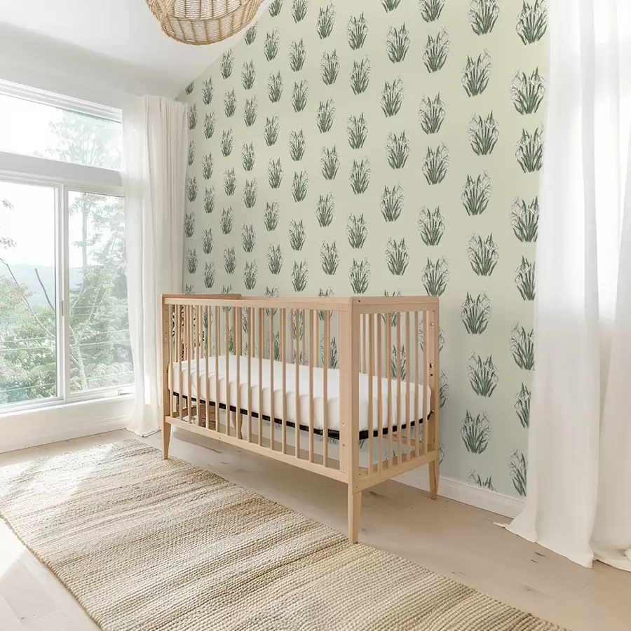 zidne murale Visibabe sa zelenim lišćem na kremastoj pozadini a00651v2