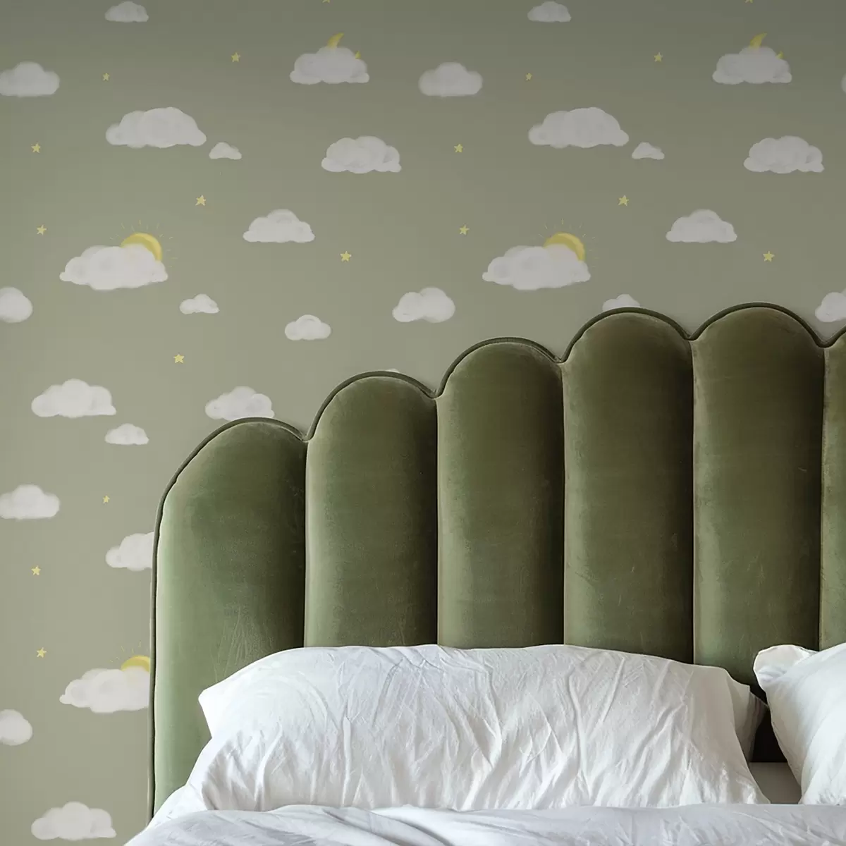 Pozadina Meki oblaci, zvijezde i sunce na zelenkastosivoj pozadini a00652v1