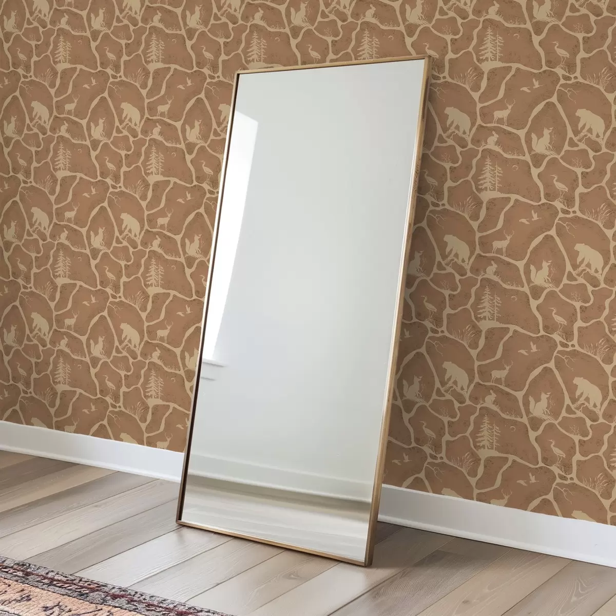 Pozadina Siluete životinja i drveća u prirodnom krajoliku s teksturom kamena a00727