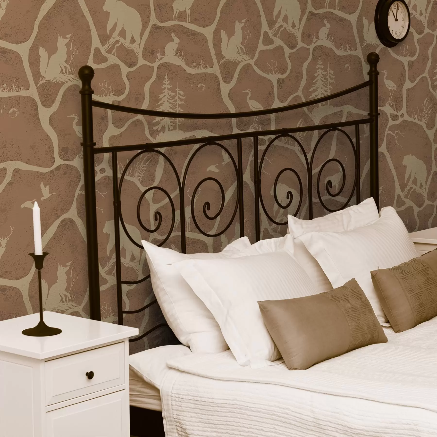 zidne murale Siluete životinja i drveća u prirodnom krajoliku s teksturom kamena a00727