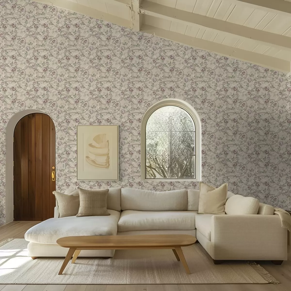 Pozadina Ruže sa zelenim lišćem na toploj bež podlozi a00729