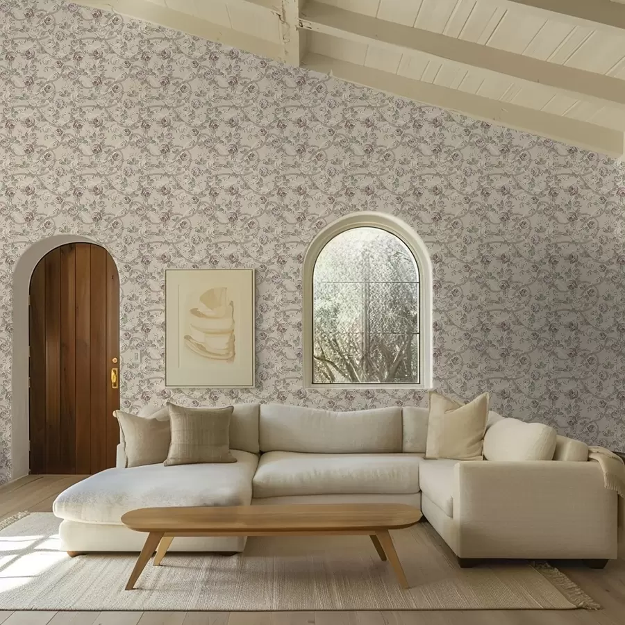 zidne murale Ruže sa zelenim lišćem na toploj bež podlozi a00729