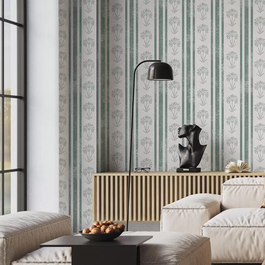 zidne murale Uzorak vrpce s cvijećem u zelenim nijansama a00732