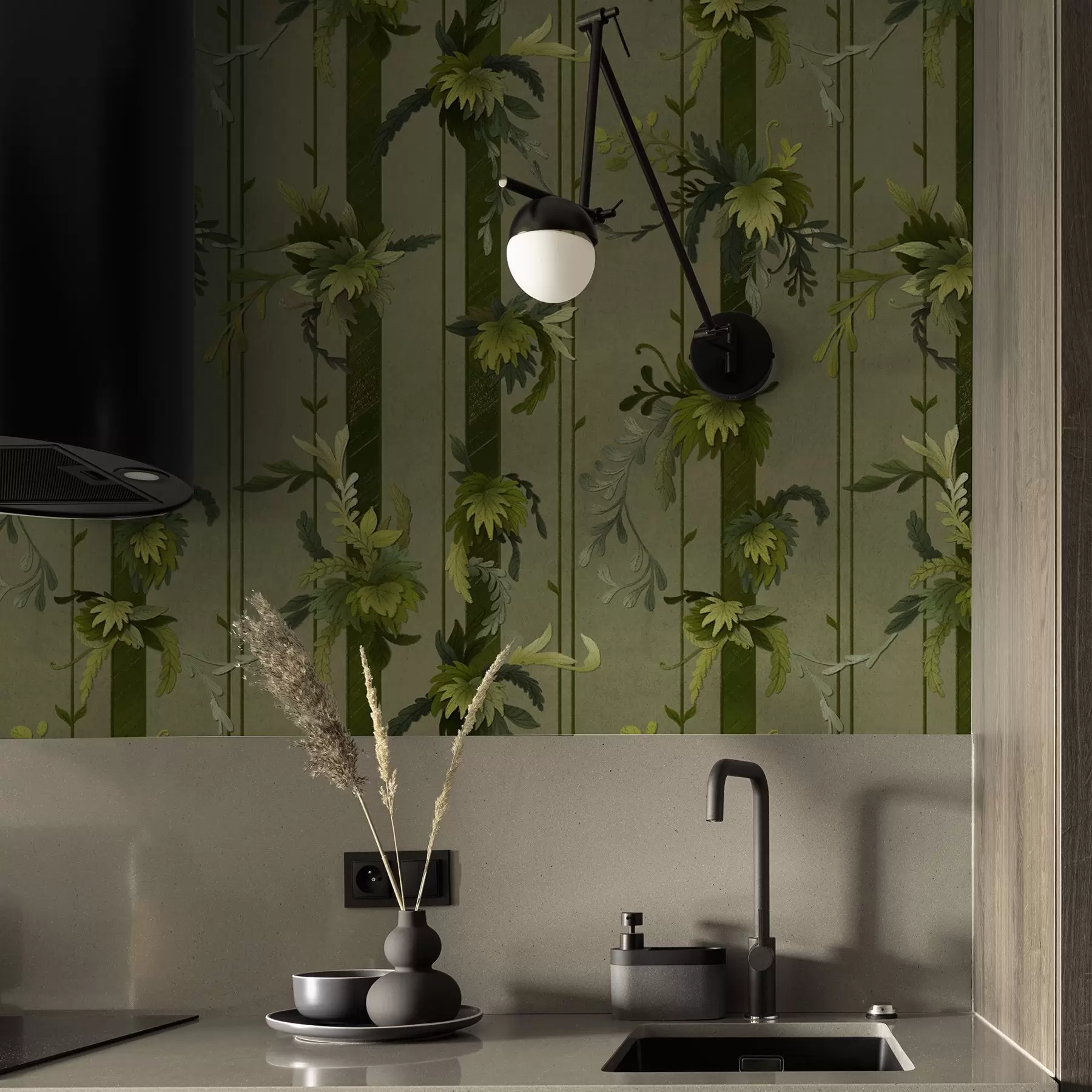 zidne murale Listovi i grozdovi vinove loze u svijetlozelenim akvarelnim tonovima a00807