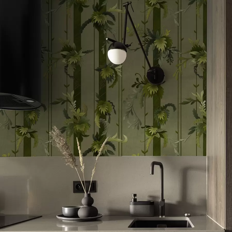 zidne murale Listovi i grozdovi vinove loze u svijetlozelenim akvarelnim tonovima a00807