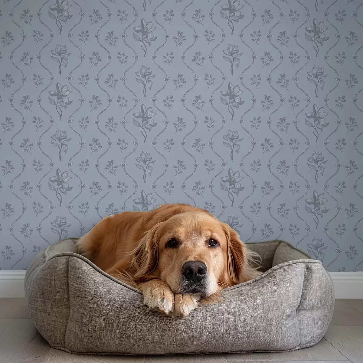 Pozadina Sitno cvijeće i vrpce u sivo-plavoj paleti a00808v2