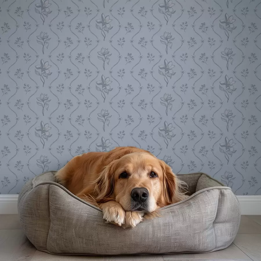 zidne murale Sitno cvijeće i vrpce u sivo-plavoj paleti a00808v2