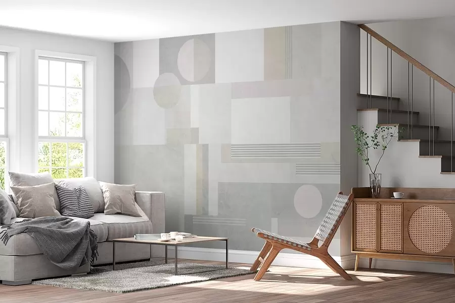 zidne murale apstraktna geometrija u sivim i bež tonovima w04635