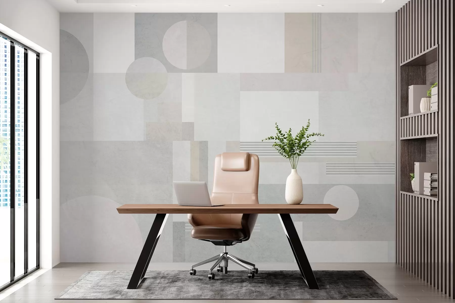 zidne murale apstraktna geometrija u sivim i bež tonovima w04635