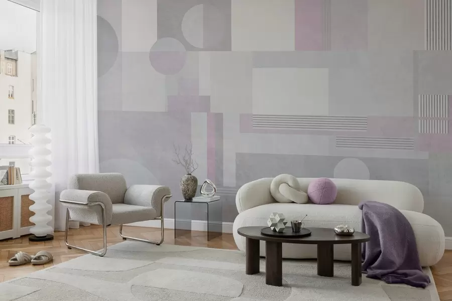 zidne murale apstraktna geometrija u sivim i lavandinim tonovima w04635v1