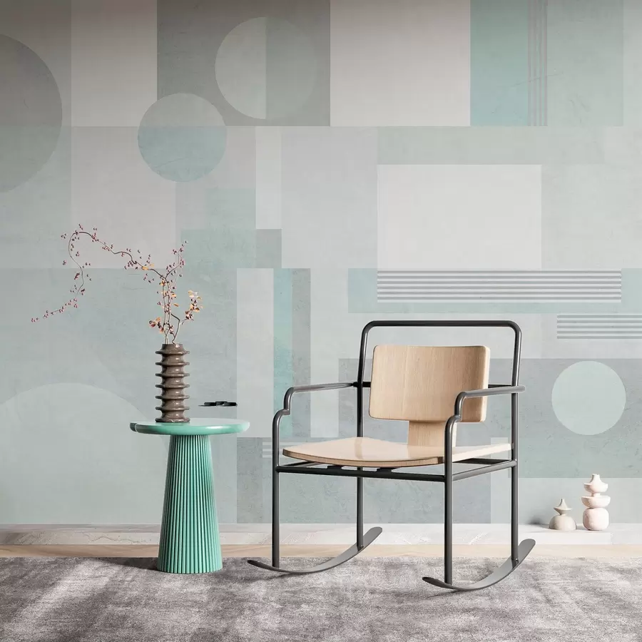 zidne murale apstraktna geometrija u sivo-zelenim tonovima w04635v3