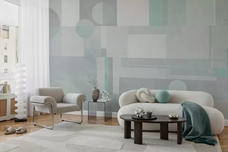 zidne murale apstraktna geometrija u sivo-zelenim tonovima w04635v3