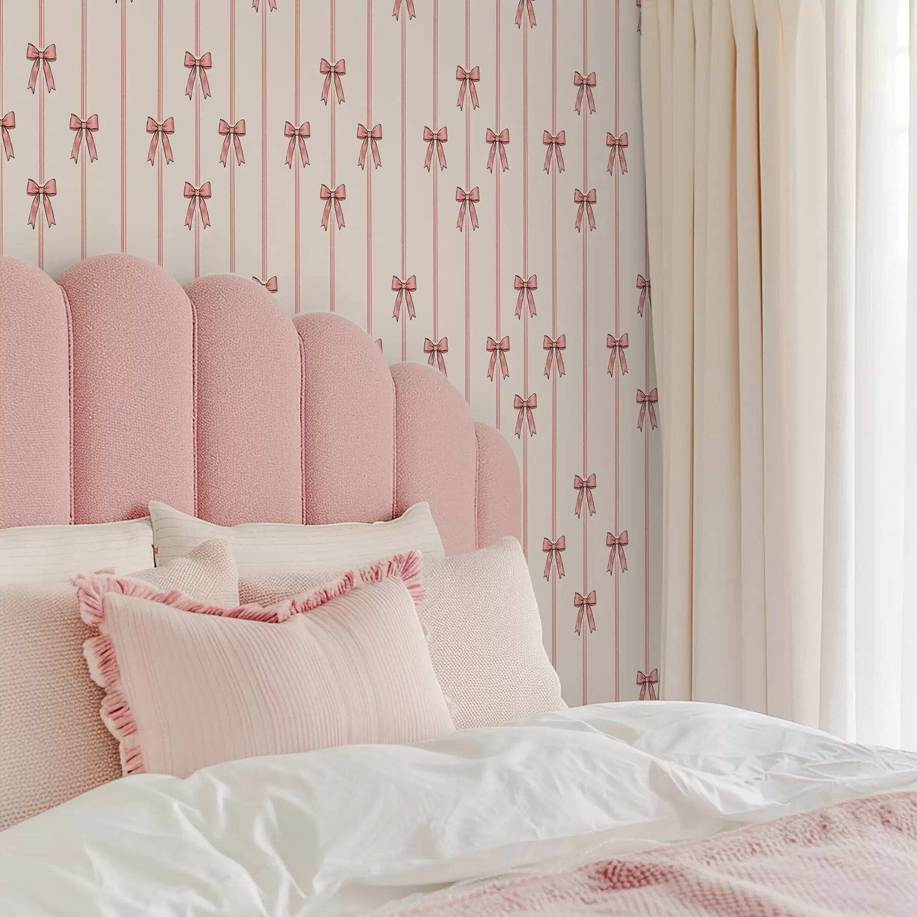 zidne murale Vertikalne vrpce s mašnama, bjelokostna pozadina a00653