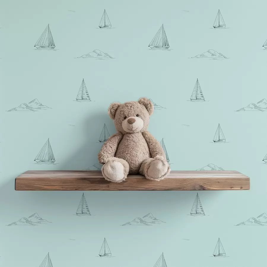 zidne murale Skicirajte jahte i otoke, mint zelena pozadina a00654v4