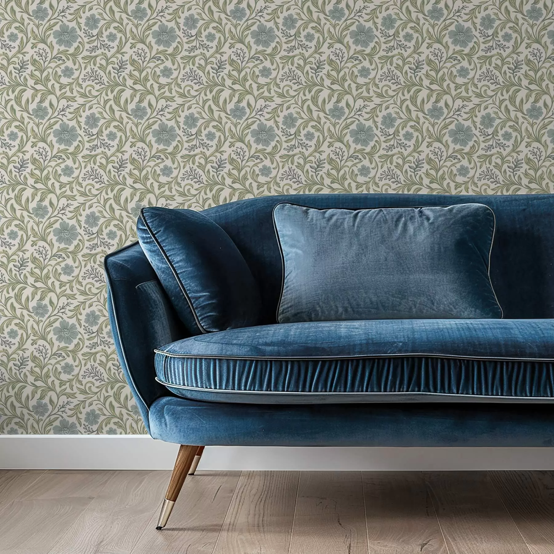 zidne murale Kaduljno-sivi cvjetni ornament na svijetloj pozadini a00712