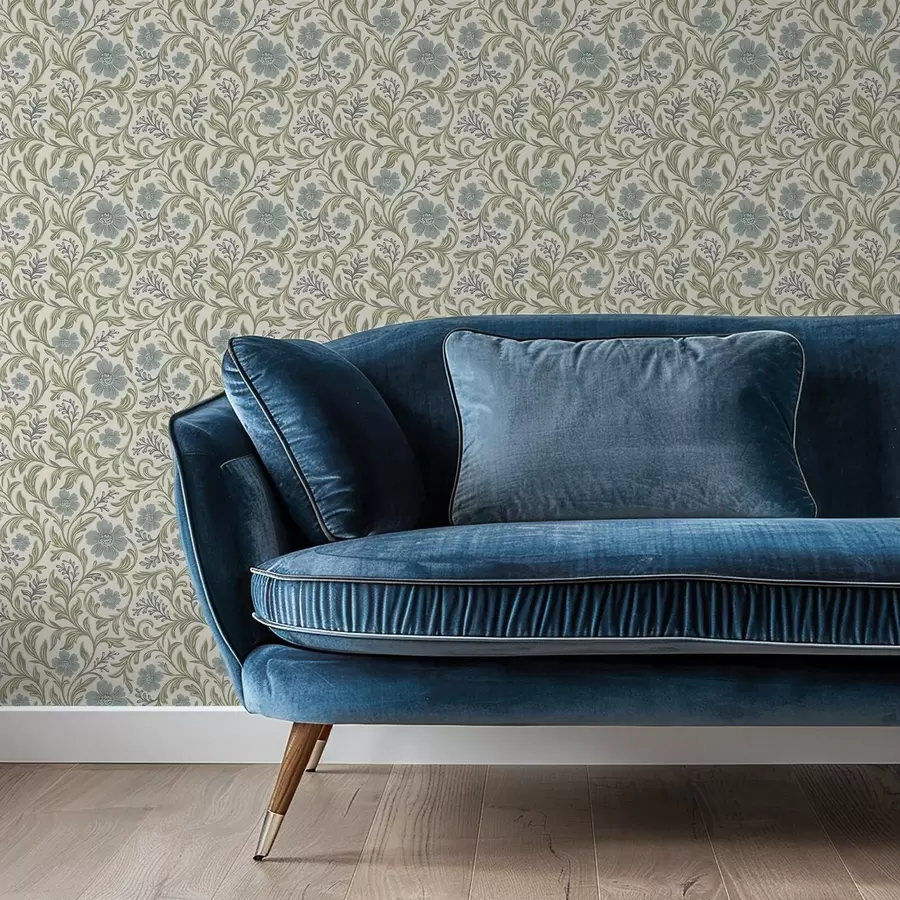 zidne murale Kaduljno-sivi cvjetni ornament na svijetloj pozadini a00712