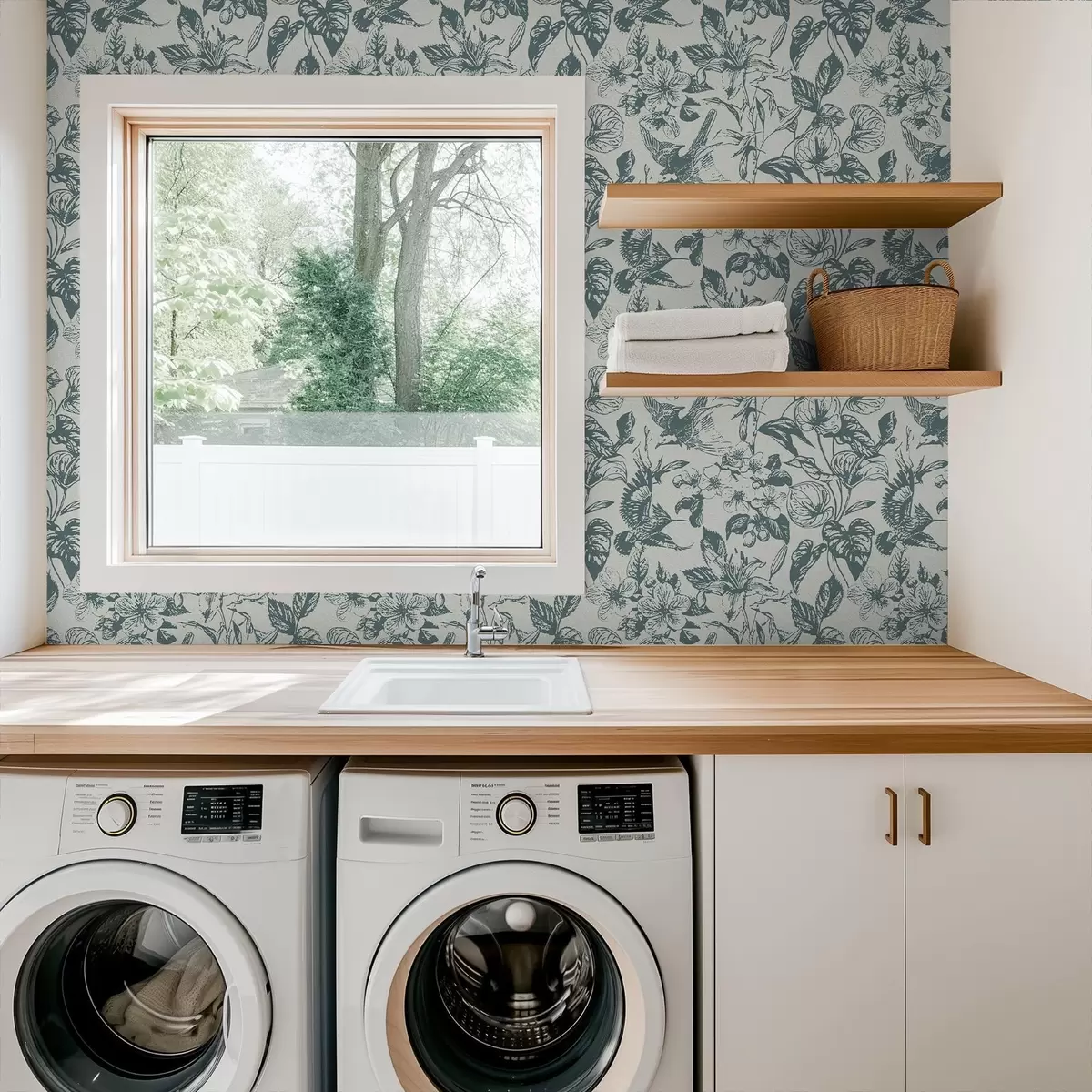 Pozadina Jednobojni cvjetni ornament s pticama a00737