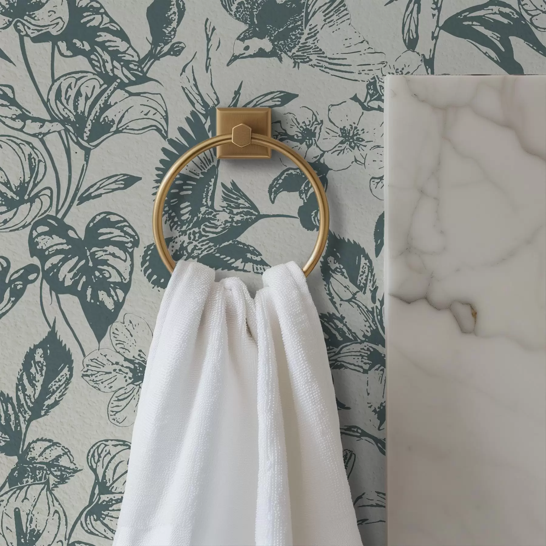 zidne murale Jednobojni cvjetni ornament s pticama a00737