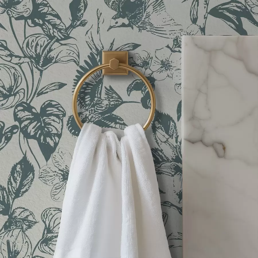 zidne murale Jednobojni cvjetni ornament s pticama a00737