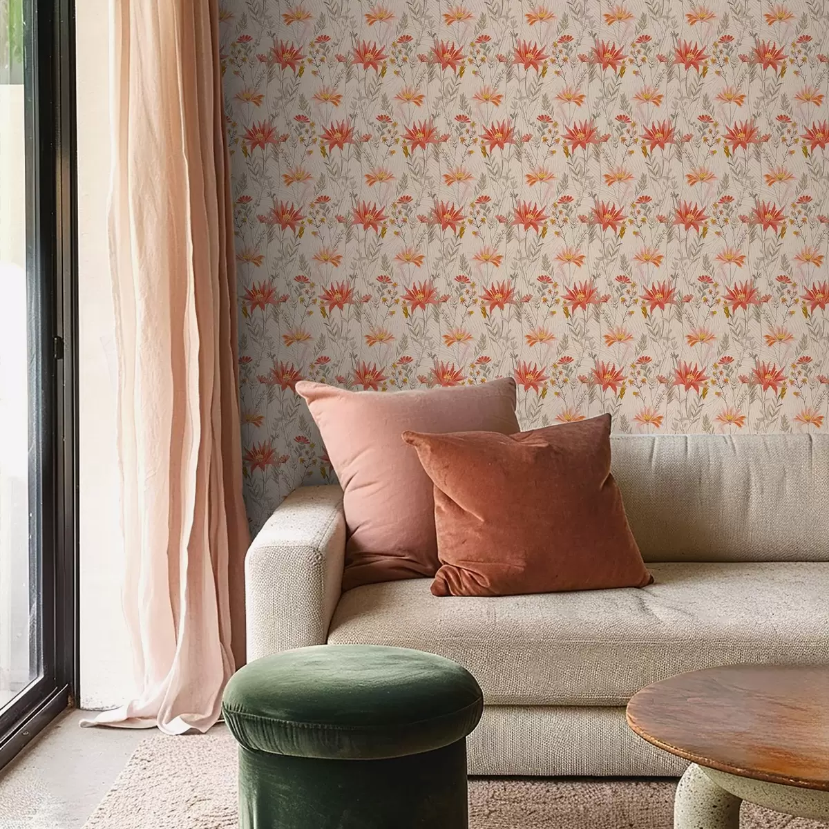 Pozadina Divlje cvijeće u toplim tonovima na bež pozadini a00751