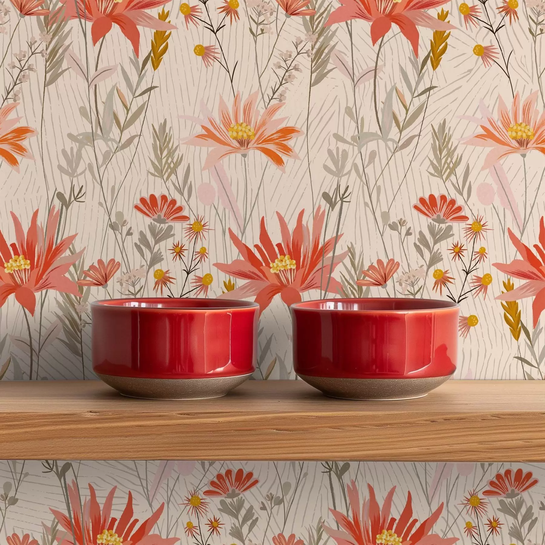 zidne murale Divlje cvijeće u toplim tonovima na bež pozadini a00751