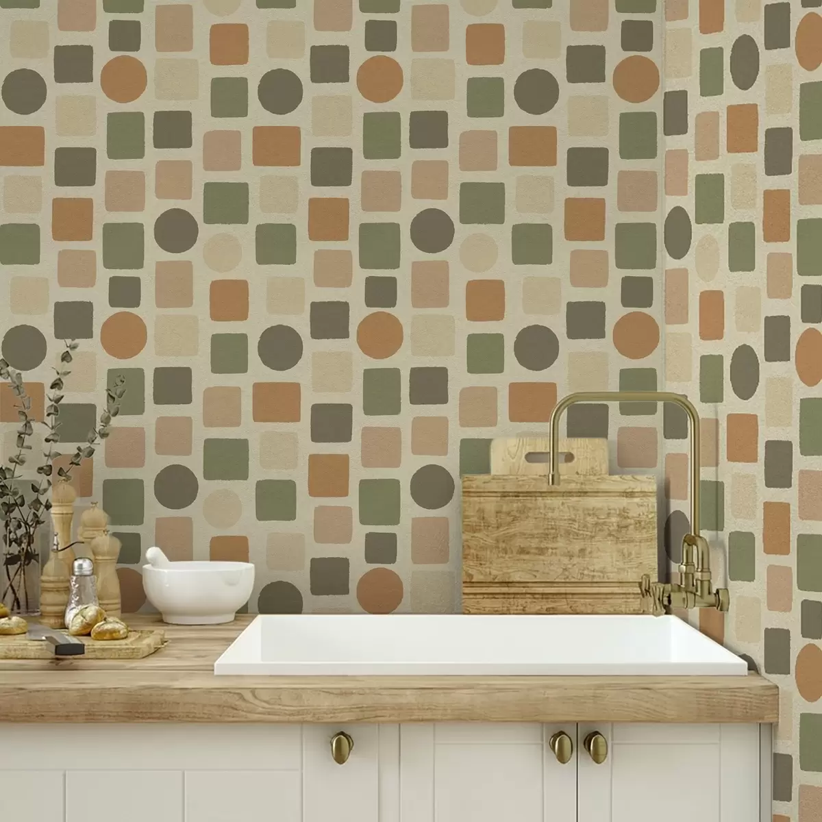 Pozadina Geometrijski uzorak kvadrata i krugova u toplim tonovima a00759