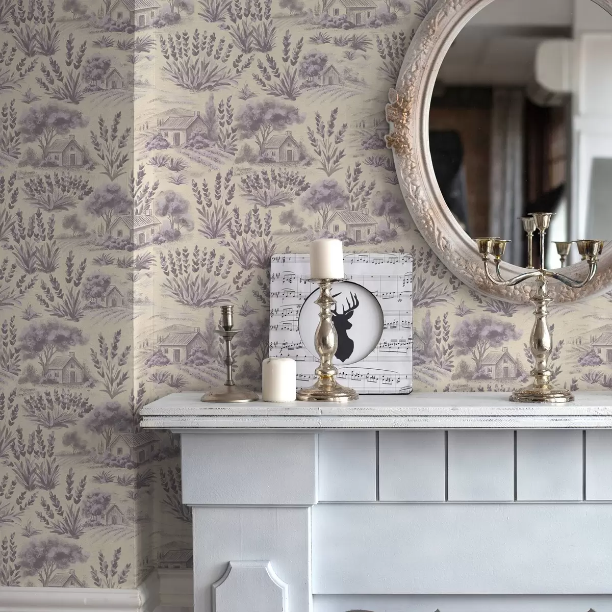 Pozadina Polja lavande i kuće u pastelnim tonovima a00765