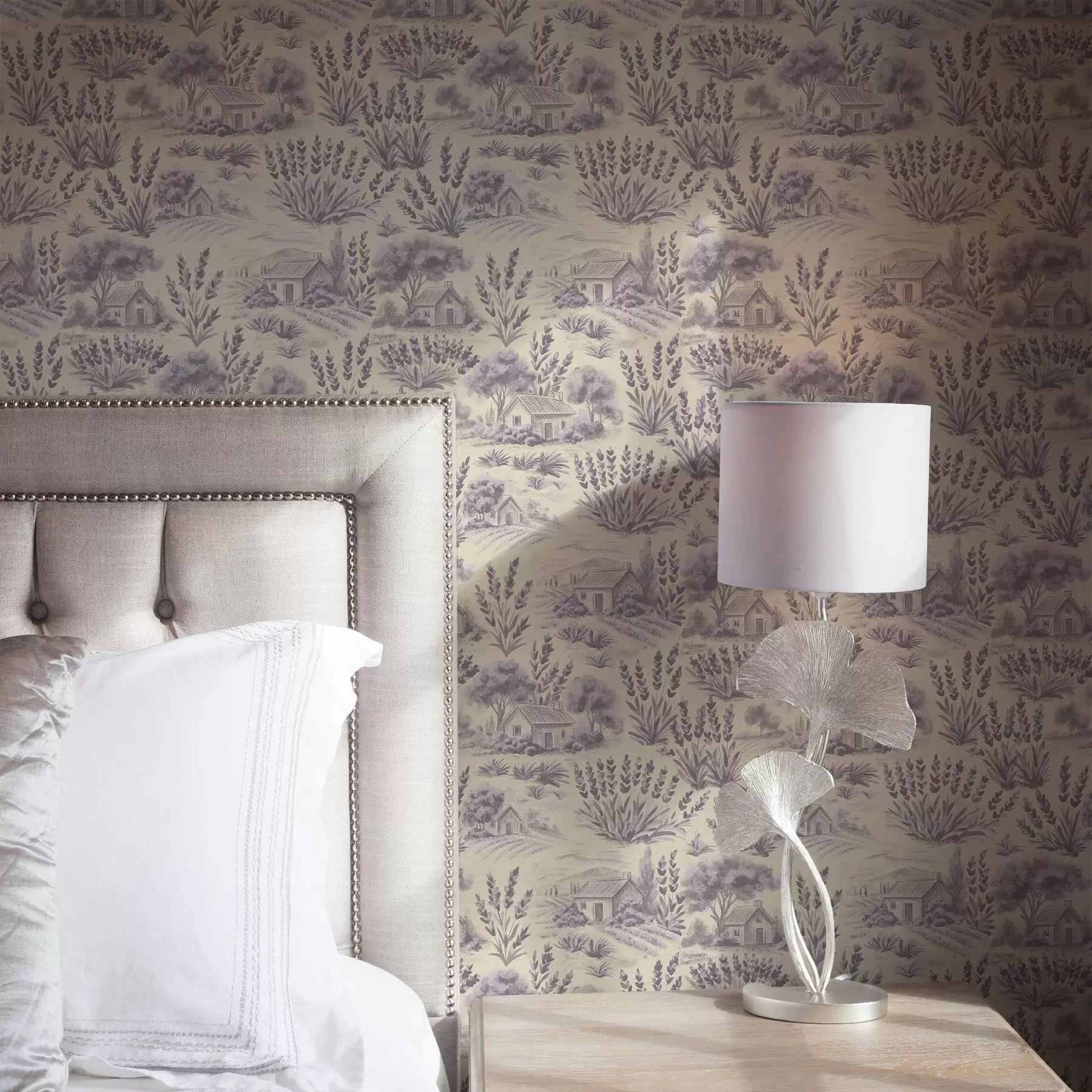 zidne murale Polja lavande i kuće u pastelnim tonovima a00765