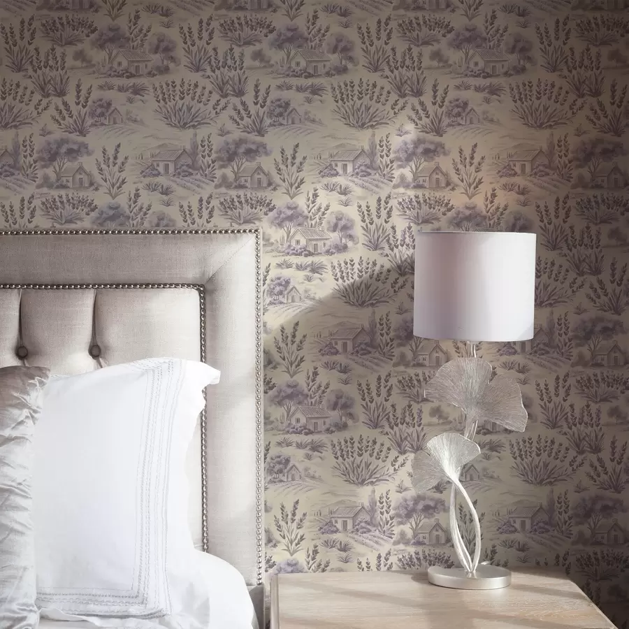 zidne murale Polja lavande i kuće u pastelnim tonovima a00765