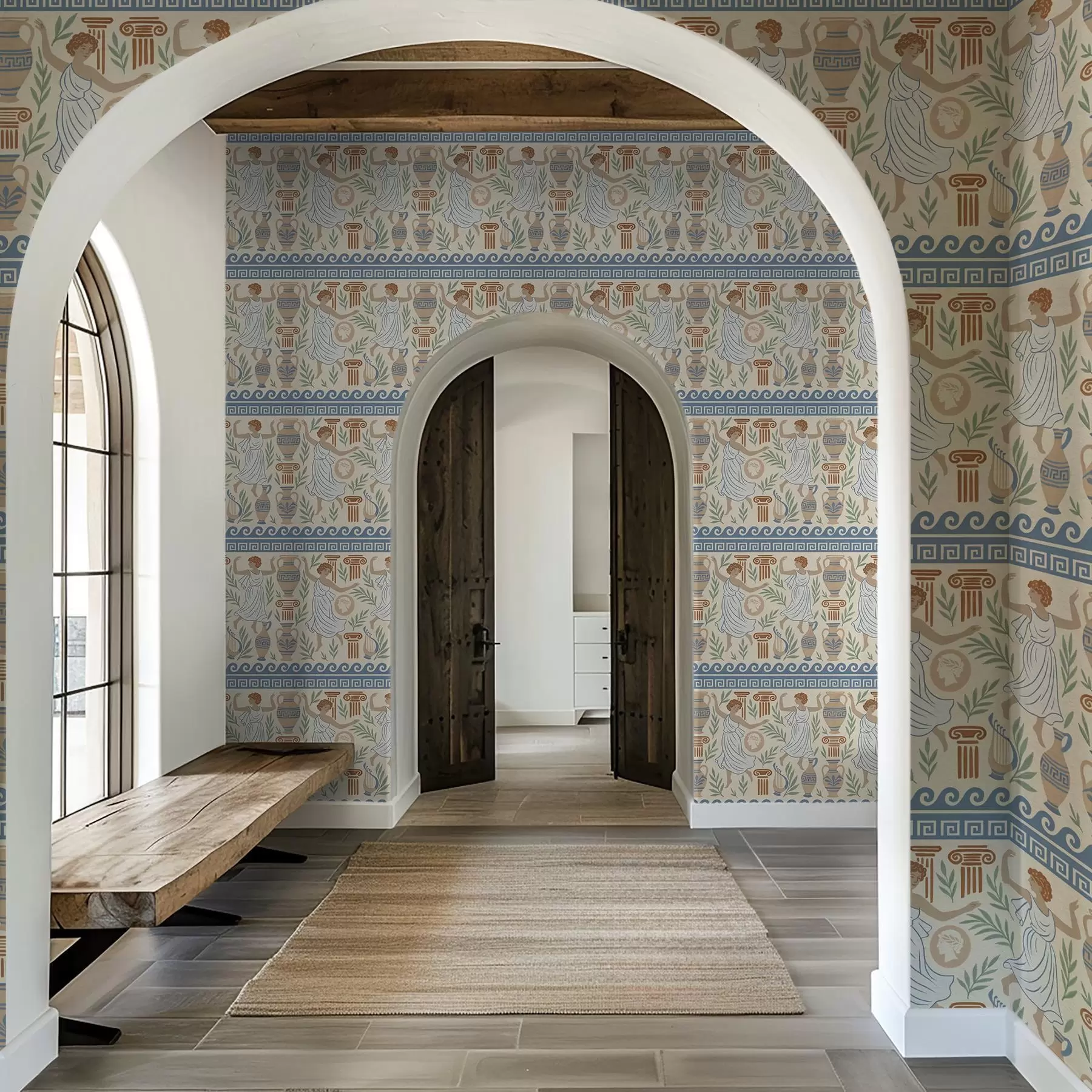 zidne murale Starogrčki ornament s figurama, vazama i stupovima a00768