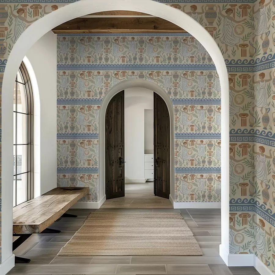 zidne murale Starogrčki ornament s figurama, vazama i stupovima a00768