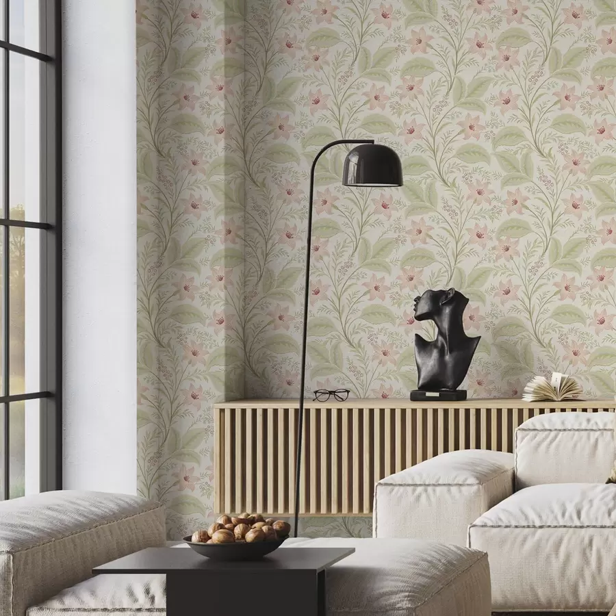 zidne murale Nježno cvijeće i lišće u pastelnim tonovima a00771