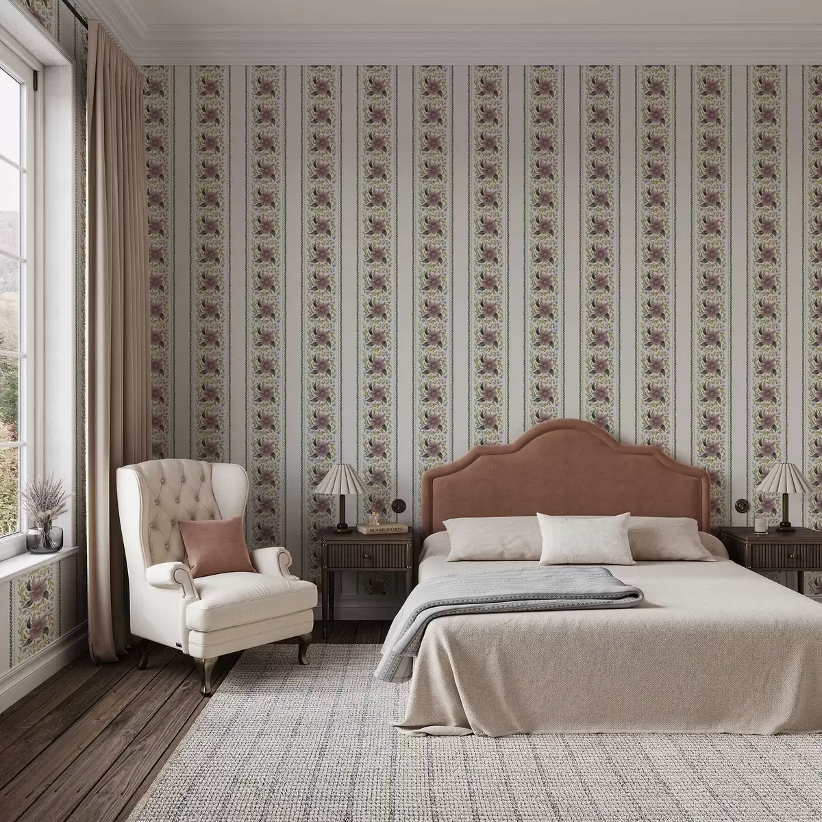 Pozadina Vertikalne cvjetne pruge u lila-plavim tonovima a00809