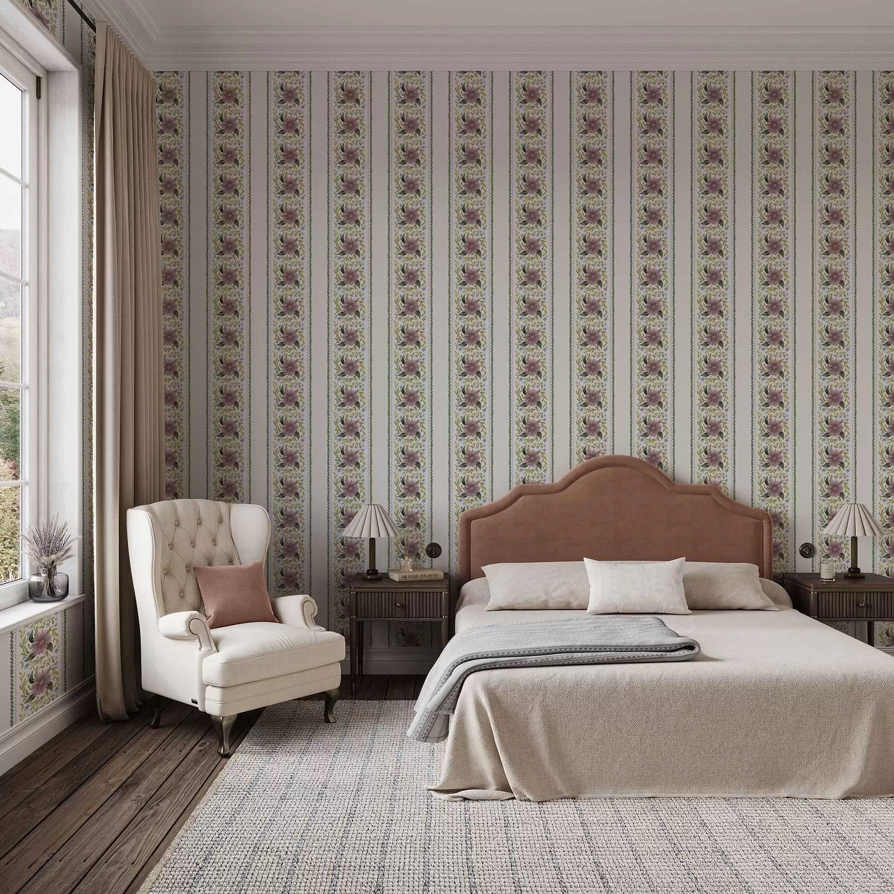 zidne murale Vertikalne cvjetne pruge u lila-plavim tonovima a00809