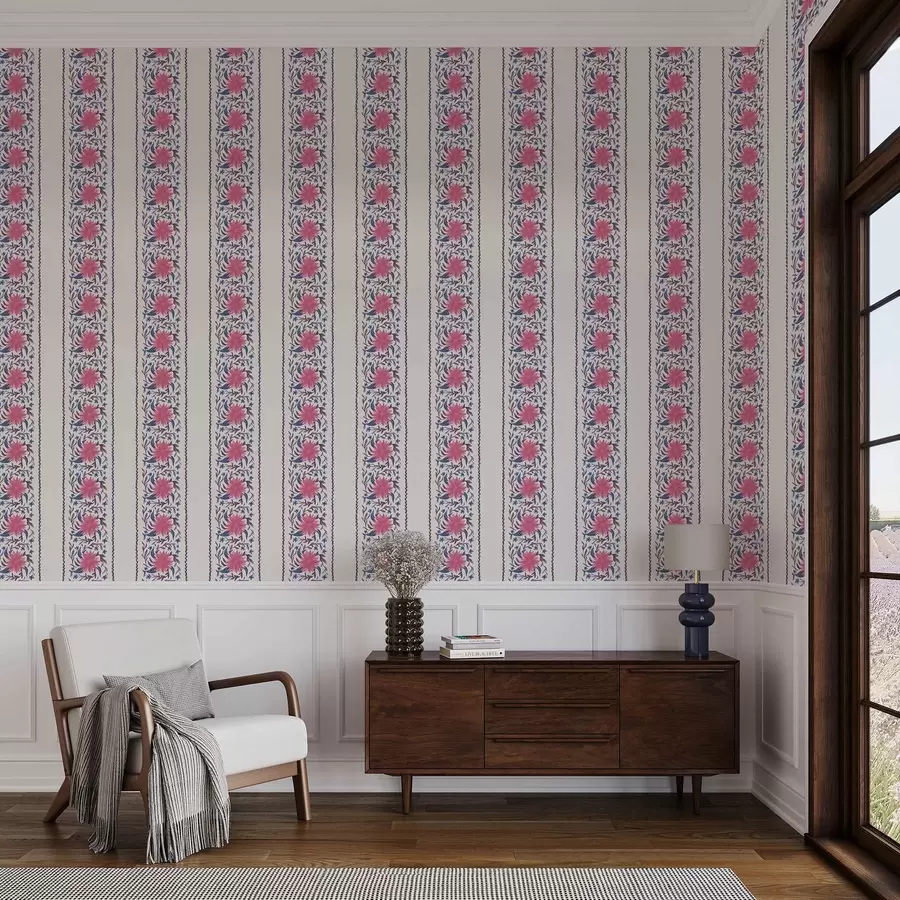 zidne murale Vertikalne cvjetne pruge u ružičasto-ljubičastim tonovima a00810