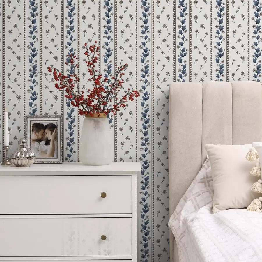 zidne murale Vertikalne cvjetne pruge u plavo-smeđim nijansama a00811v2