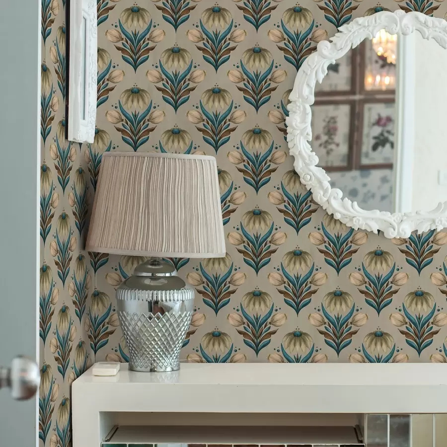 zidne murale Simetrični cvjetni ornament u toplim tonovima a00812