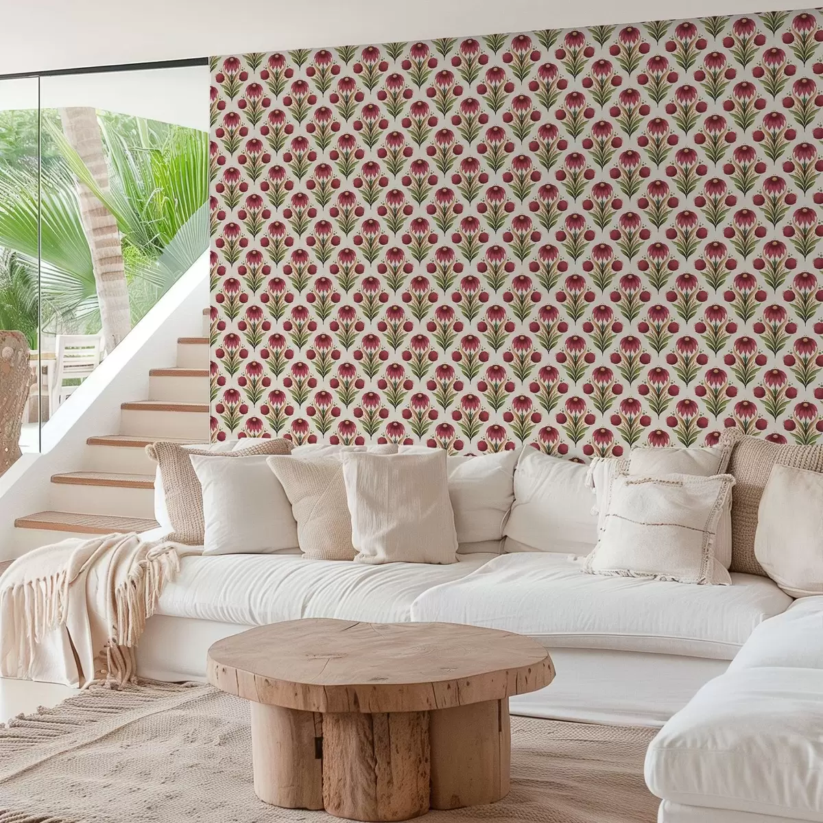 Pozadina Simetrični cvjetni ornament u bogatim crveno-zelenim tonovima a00812v4