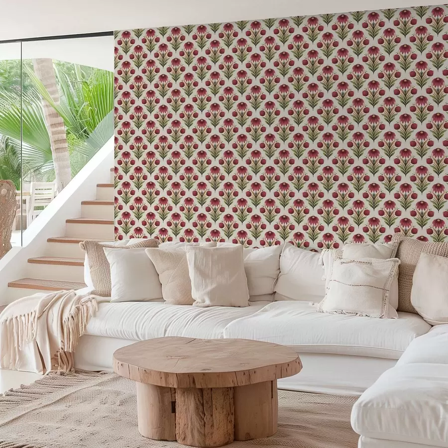 zidne murale Simetrični cvjetni ornament u bogatim crveno-zelenim tonovima a00812v4