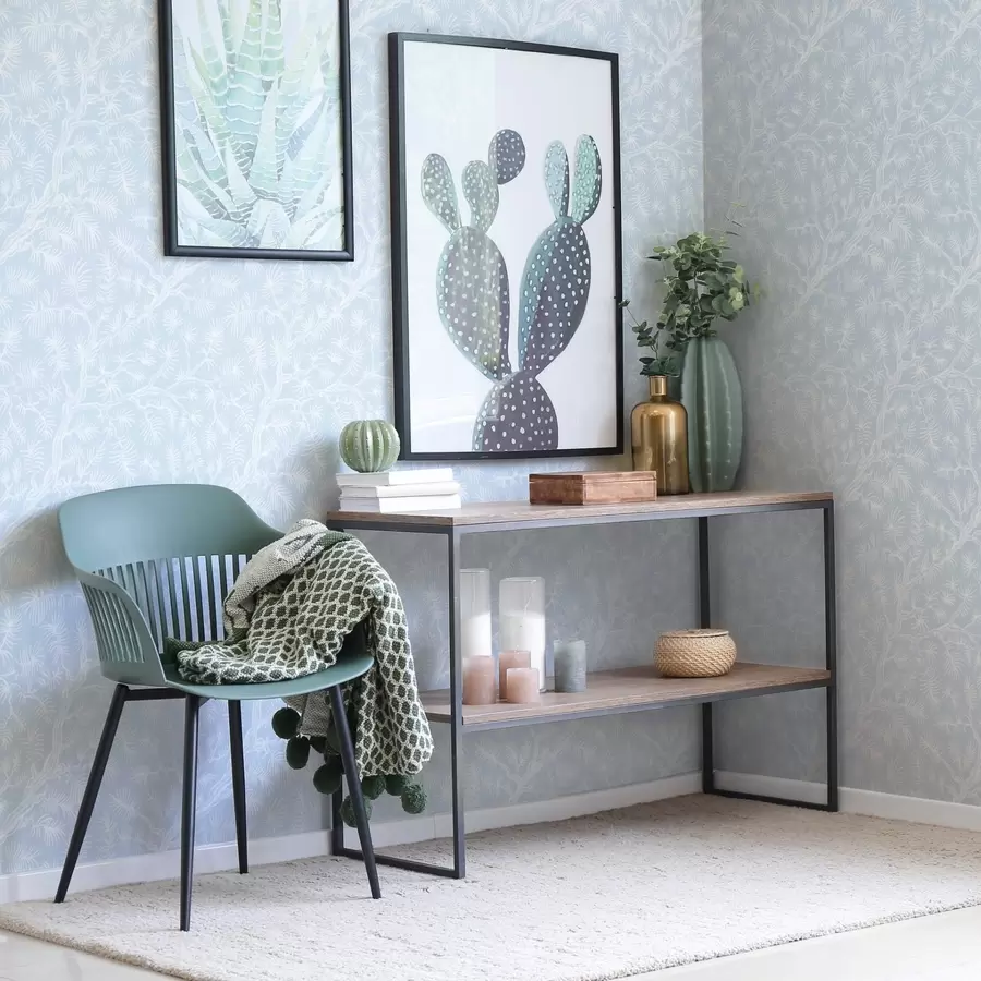 zidne murale Borove grane u svijetlim tonovima na plavoj pozadini a00838