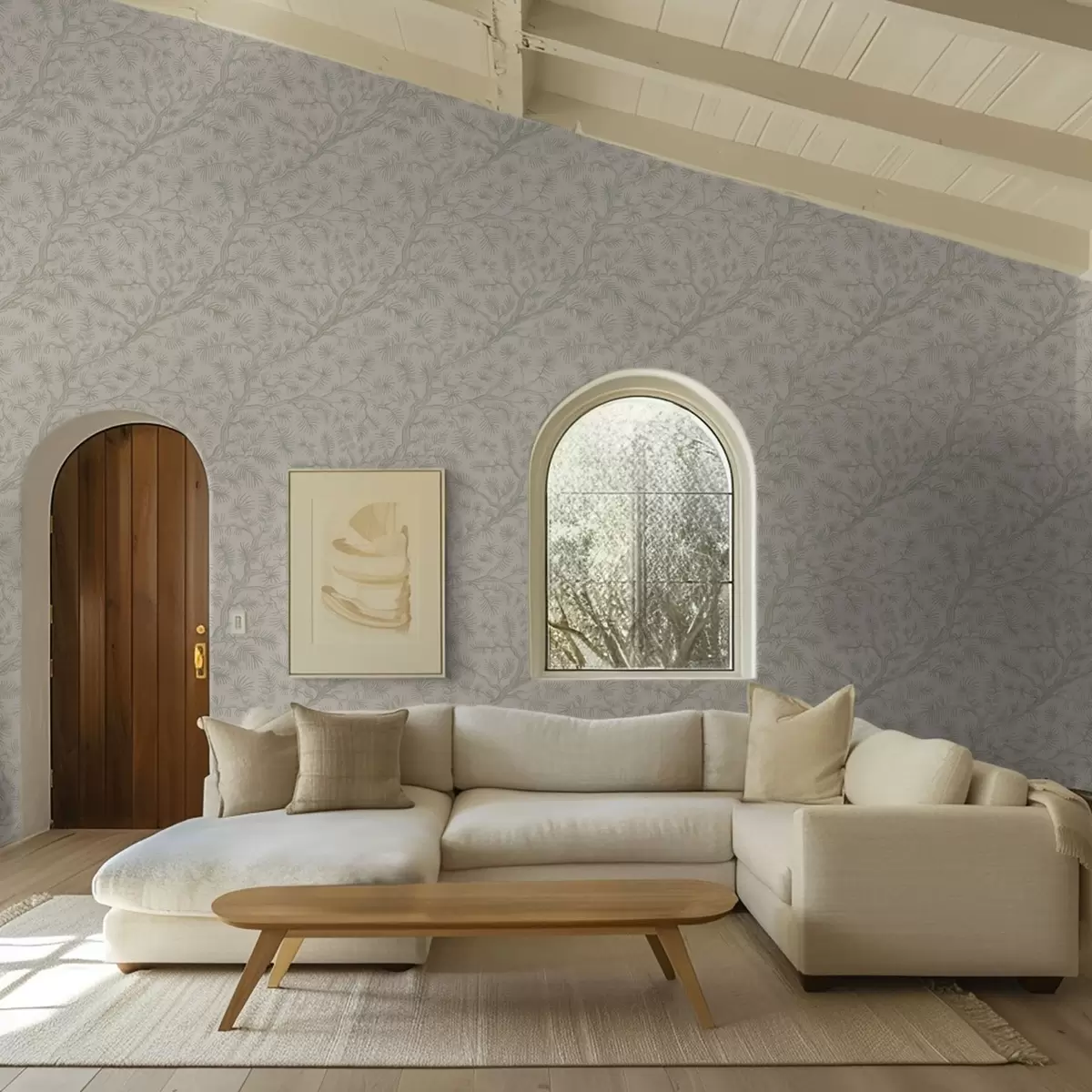 Pozadina Borove grane u svijetlozelenim tonovima na bež pozadini a00838v1